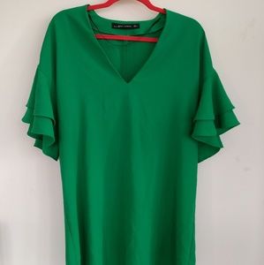 Green Zara dress with Ruffle Sleeves